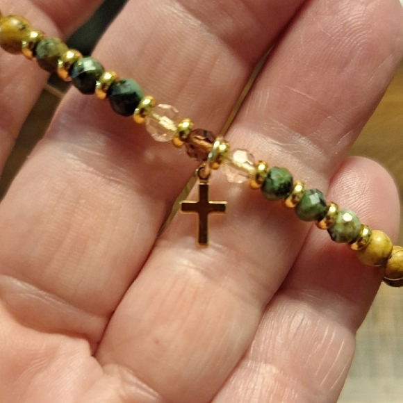 Gemstone Beaded Bracelet with Cross Charm - Picture 6 of 6